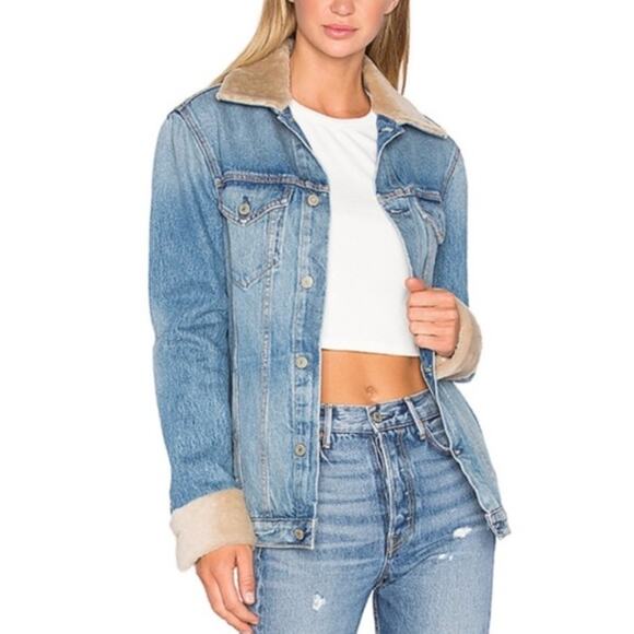 GRLFRND Jackets & Blazers - GRLFRND Daria Shearling Trim Oversized Denim Trucker Jean Jacket Size Small